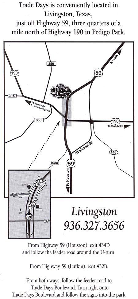A map and directions to Trade Days